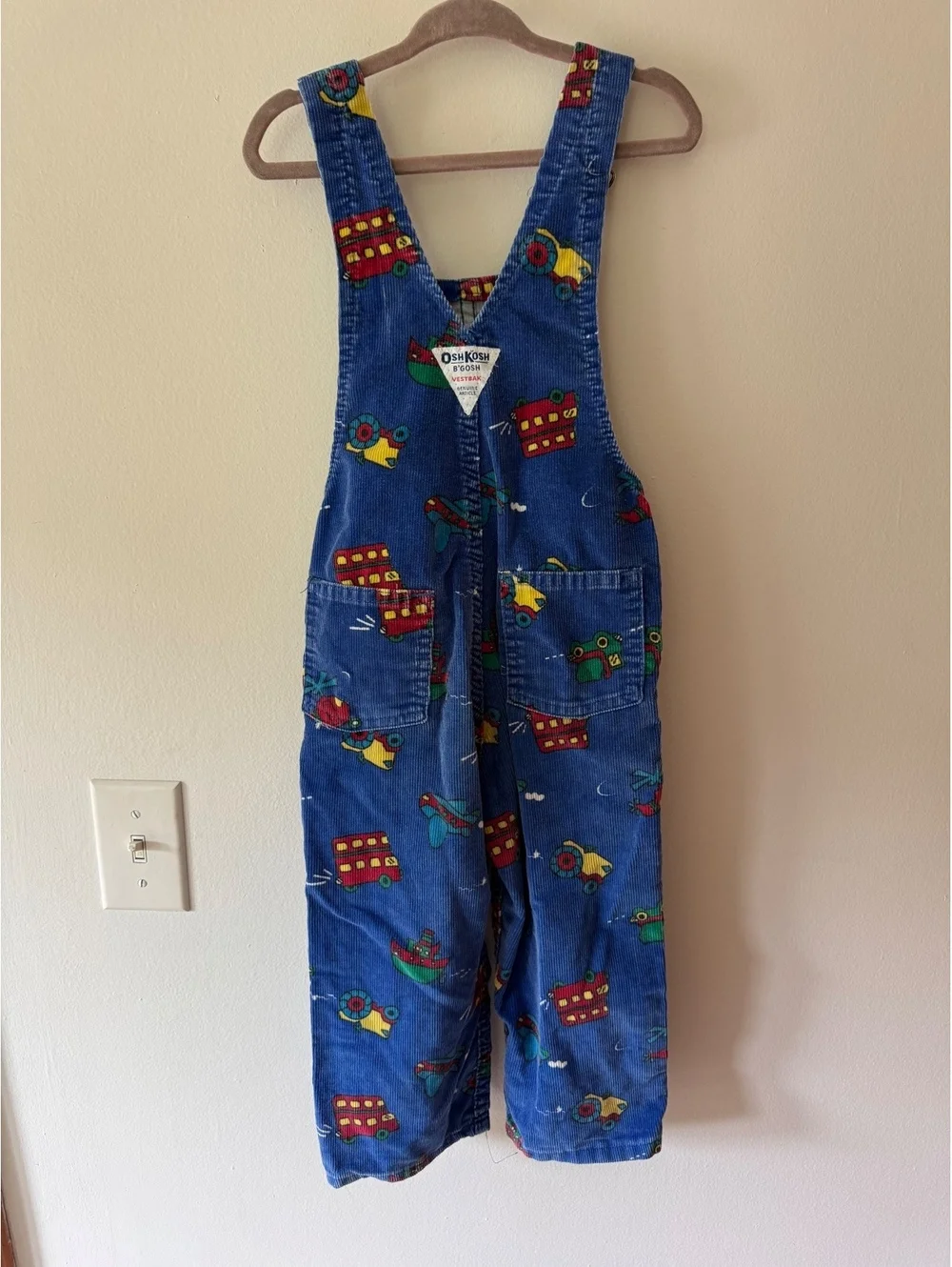 OshKosh 3T Vintage Made in USA Blue Corduroy Transportation Overalls